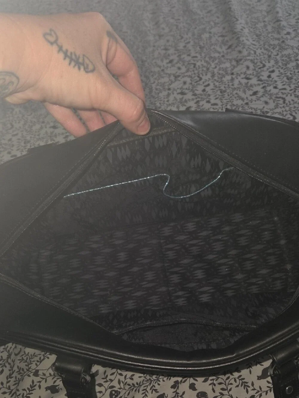 Sourpuss Teal and Black Quilted Laptop Bag with Skull Logo